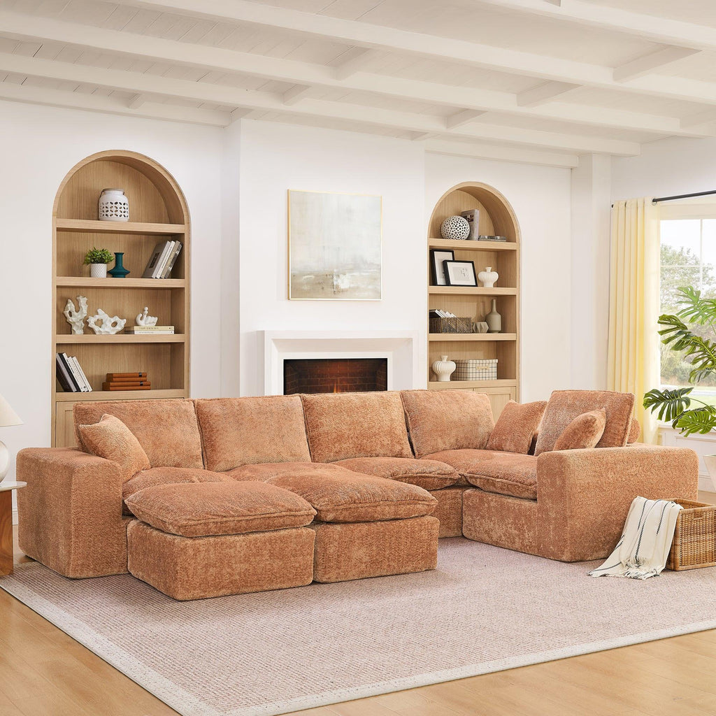 107'' Modern Boucle Sectional Sofa with Ottomans.
