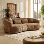 Curved Modern Sofa - 4-Seat Textured Fabric Couch.