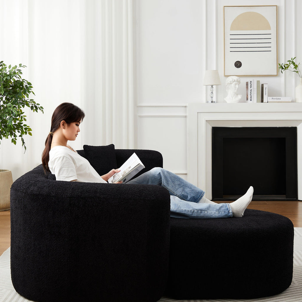 Modular Sectional Sofa with Curved Back & Chenille Fabric.