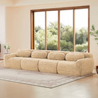 Modular Plush Sofa in light khaki with five seating sections and rounded cushions, designed for comfort and flexibility.