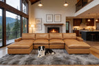Ginger 6-Seater U-Shaped Leather Match Sectional with Square Arms