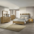 Complete bedroom set featuring King Wooden Bed USB Ports - King Size Bed with matching wood furniture and modern decor in a spacious room.
