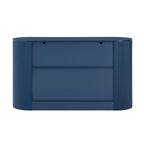 Modern MDF storage cabinet in navy blue featuring curved doors and shelves, perfect for stylish living or dining room organization.