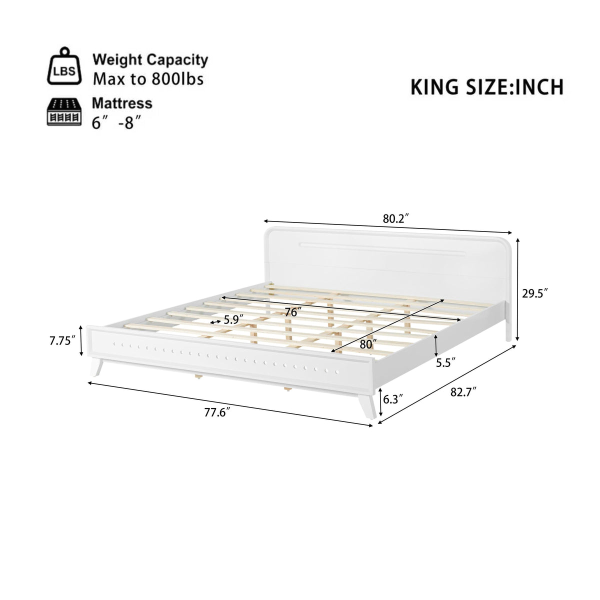 Pine Solid Wood King Size Bed - No Box Spring Needed.