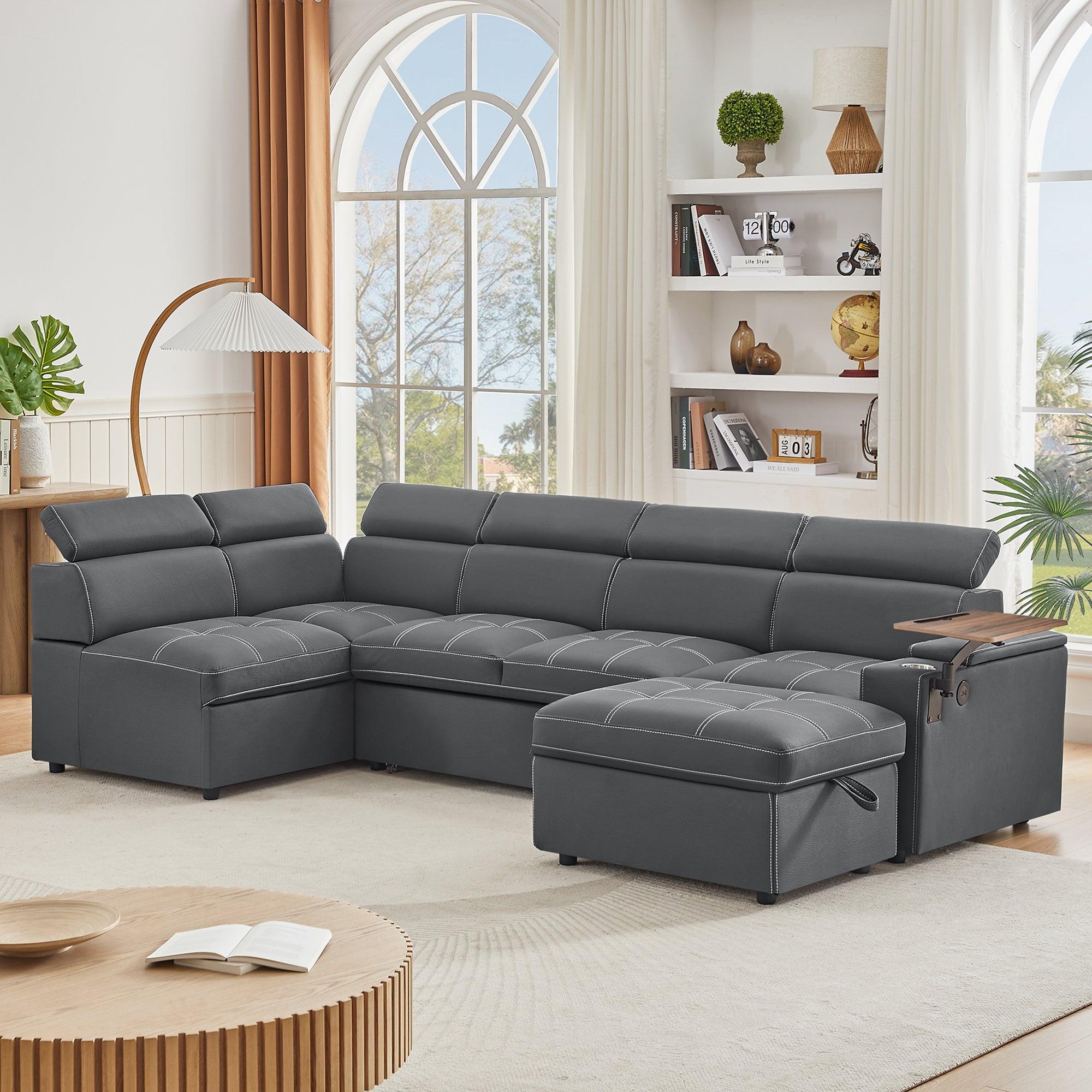 Grey Sectional Sofa with Storage Ottoman for Comfort.