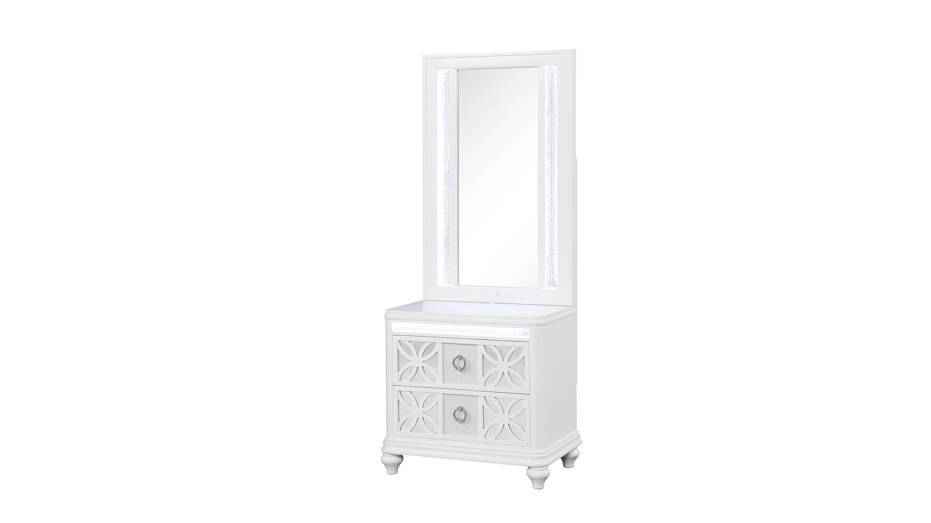 Abigale Modern White Wood Nightstand With Mirror Top And LED Lights