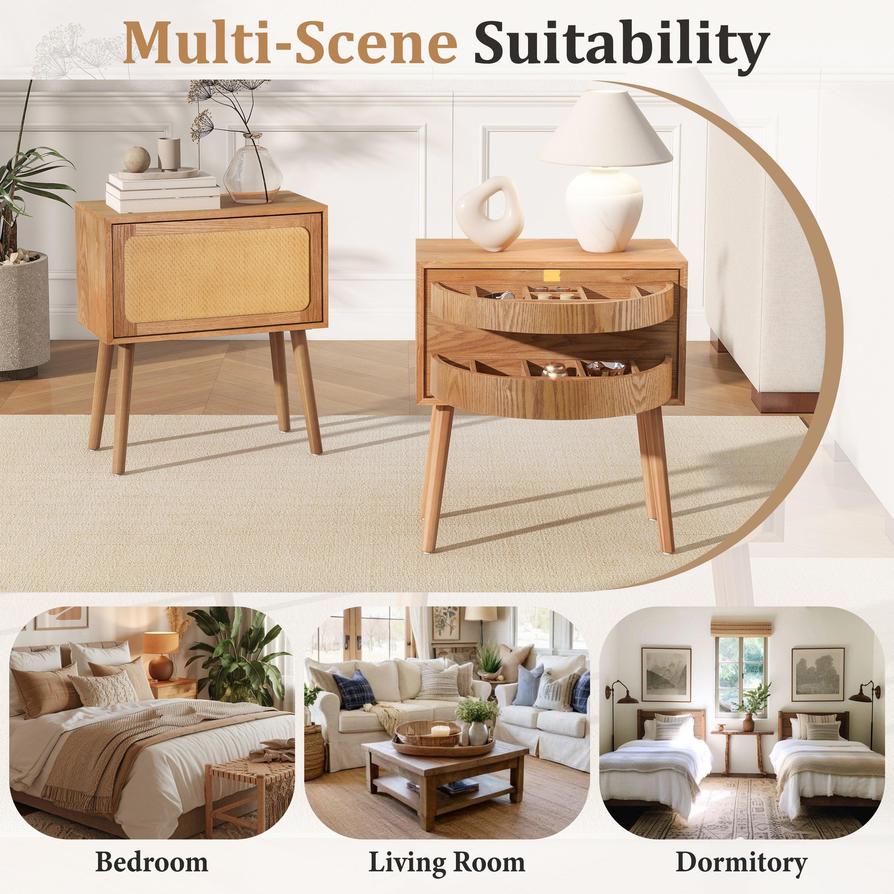 Rotating Hidden Compartment Nightstand for Smart Storage.