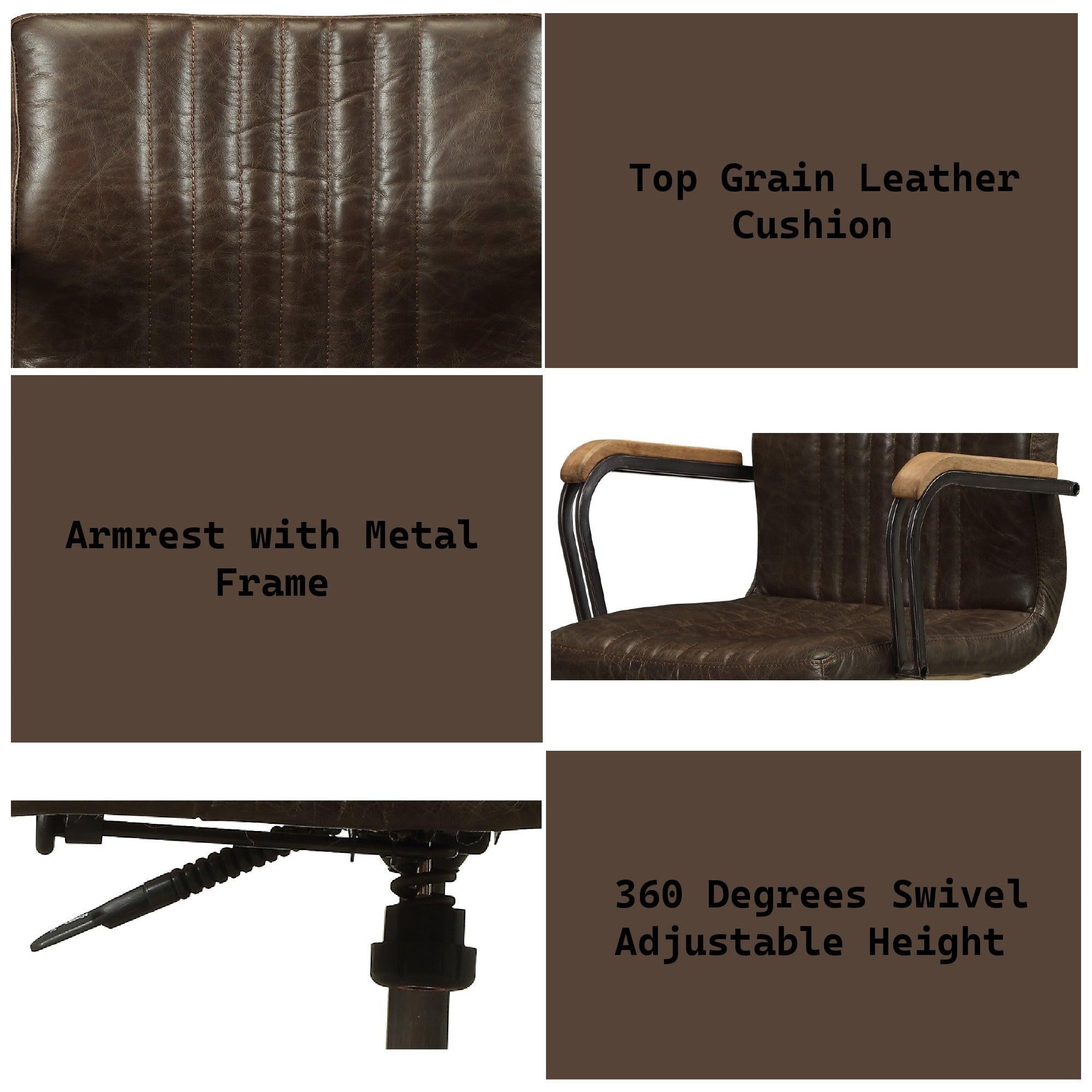 Top Grain Leather Office Chair - Adjustable Height Chair.