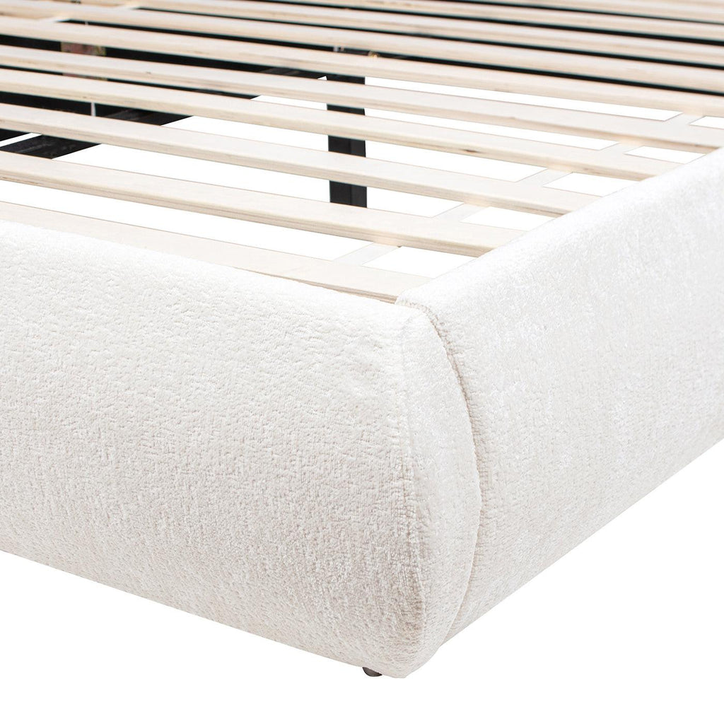 Archie Puffy Upholstered Platform Bed, Queen, Almond White.