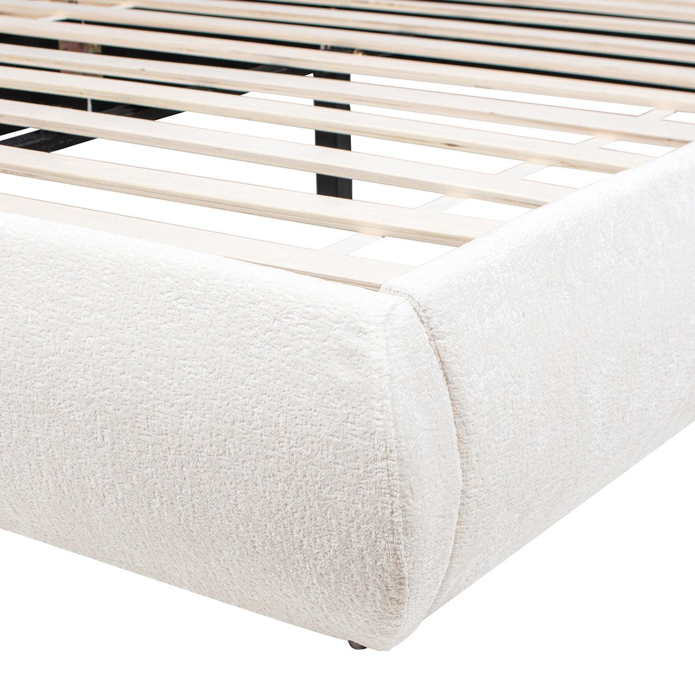 Archie Puffy Upholstered Platform Bed, Queen, Almond White.