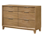 Contemporary 6-Drawer Dresser in natural wood finish with sleek metal handles, ideal for modern bedroom storage solutions.