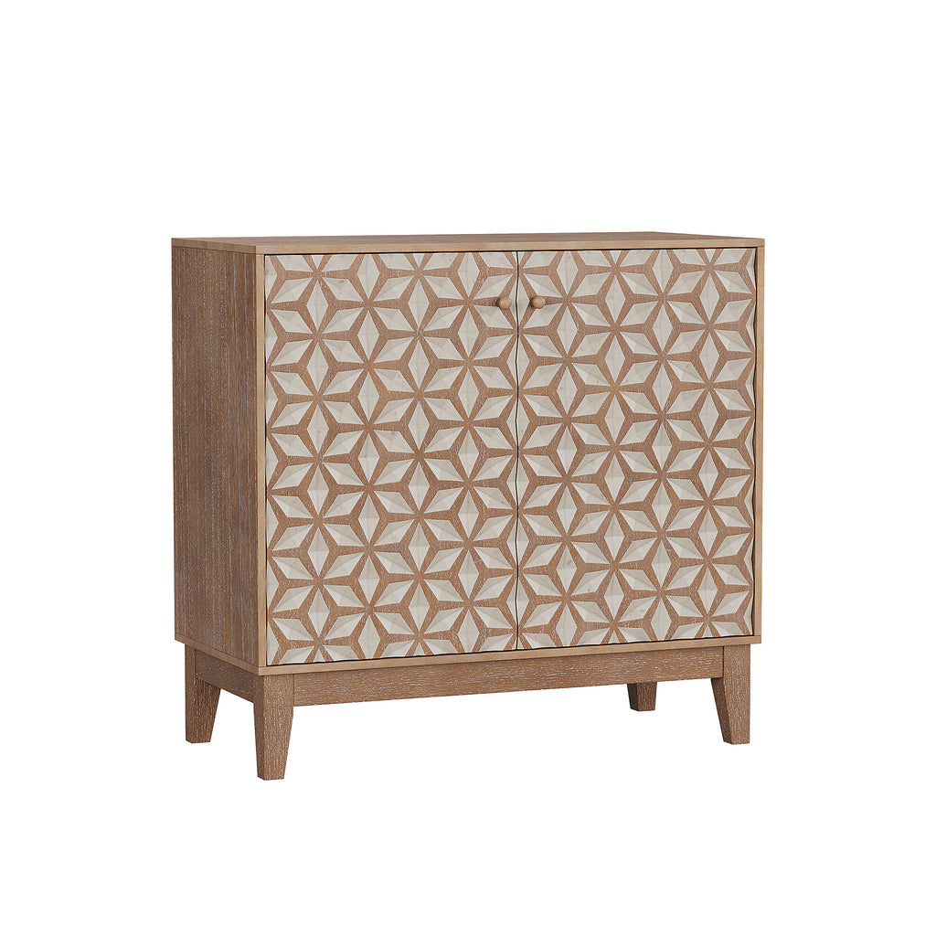 Geometric Sideboard Tangerine Walnut - 31.5" Storage Unit angled view highlighting its mid-century modern silhouette and textured finish.