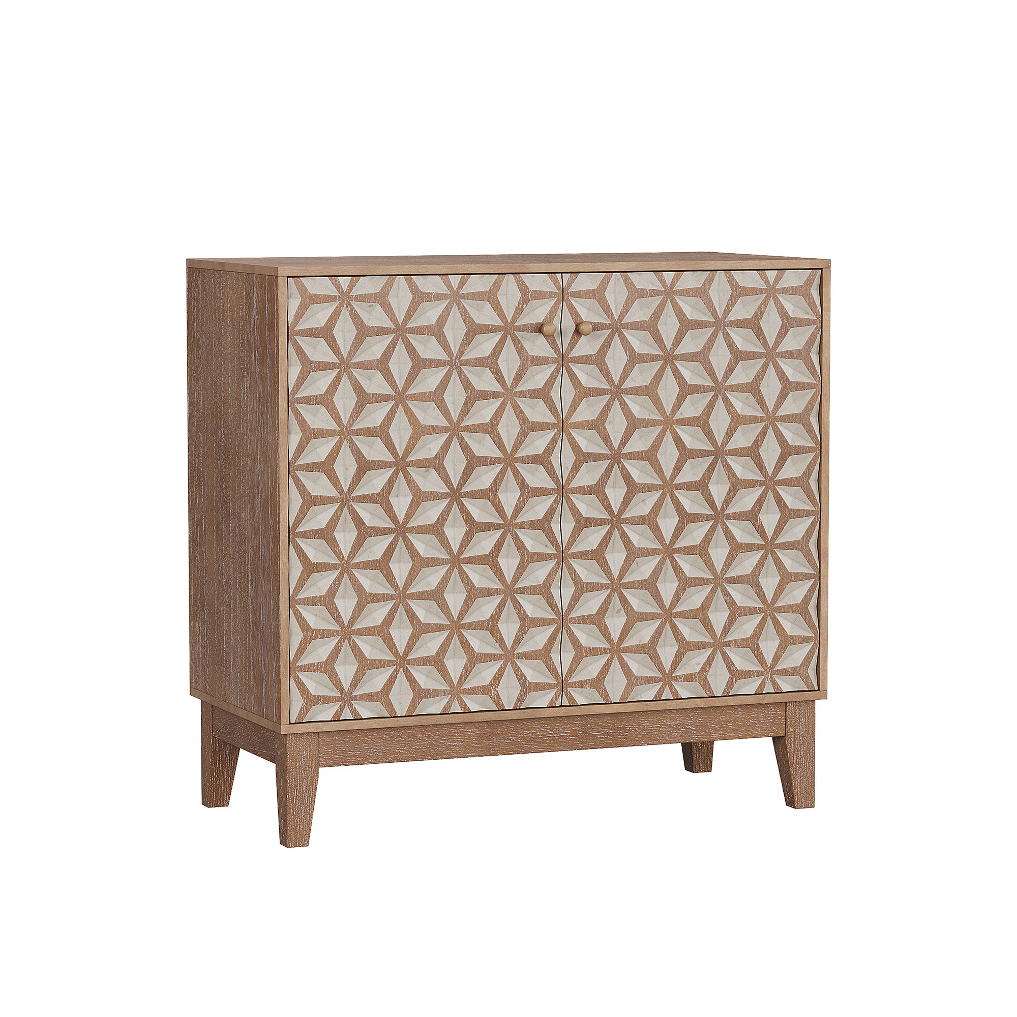 Geometric Sideboard Tangerine Walnut - 31.5" Storage Unit angled view highlighting its mid-century modern silhouette and textured finish.