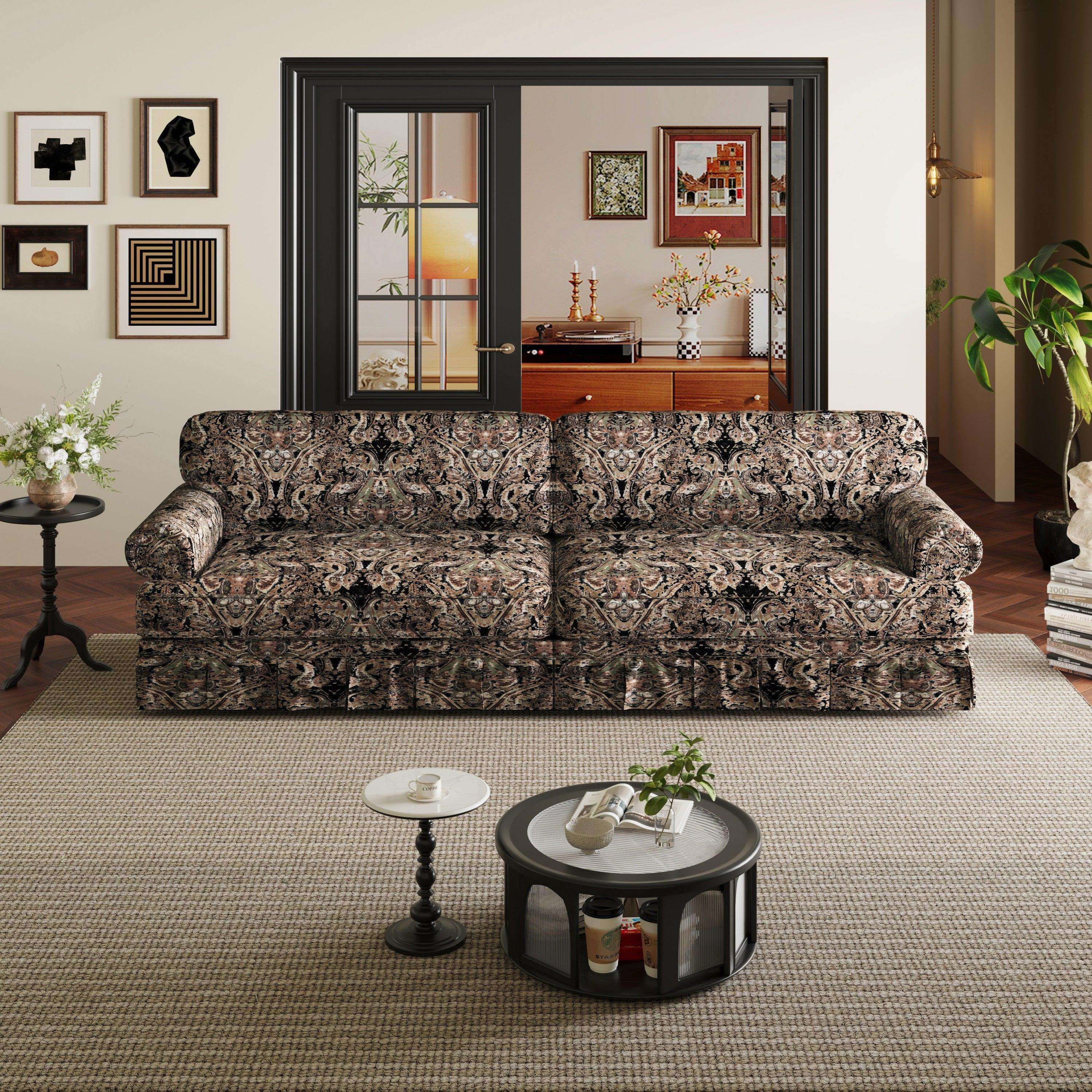 Black Floral Cloud Couch - 3&4-Seater Oxford Fabric Sofa.