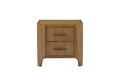 2 drawer nightstand with USB port in solid wood, featuring soft-close drawers and felt-lined top drawer for bedroom storage convenience.