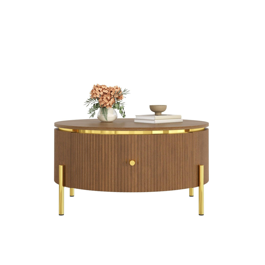 Modern Round Coffee Table with Storage Drawers.