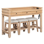 TREXM 4-Piece Dining Table Set for 3, Retro Kitchen Table and Chairs Set with 3 Storage Drawers, Ideal for Small Spaces (Natural)