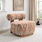 1pc Accent Chair zebra Strips Fabric Hight Density Foam Cylindrical Backrest Rustic Orange Finish Primary Living Room