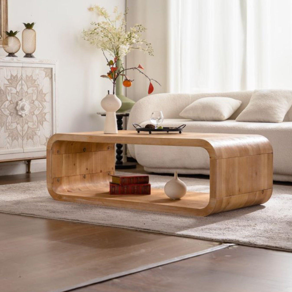 Light Wood Coffee Table with Open Storage for Living Rooms.