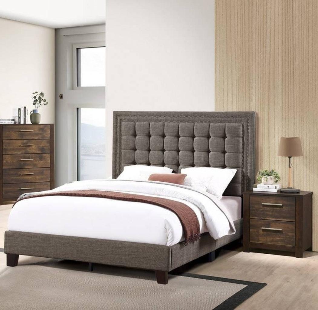 Full Size Upholstered Bed with Tufted Headboard.