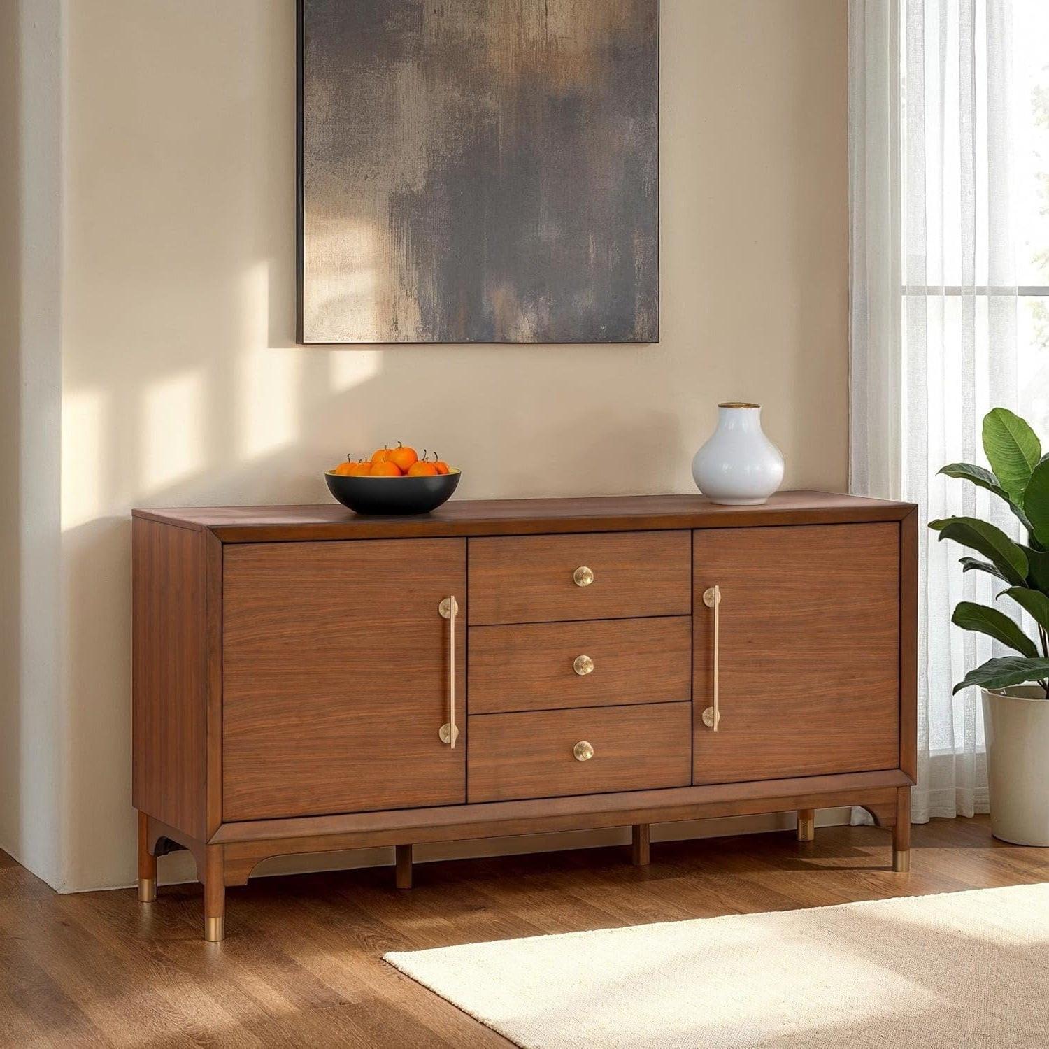 1pc Contemporary Walnut Server for Dining Room Storage.