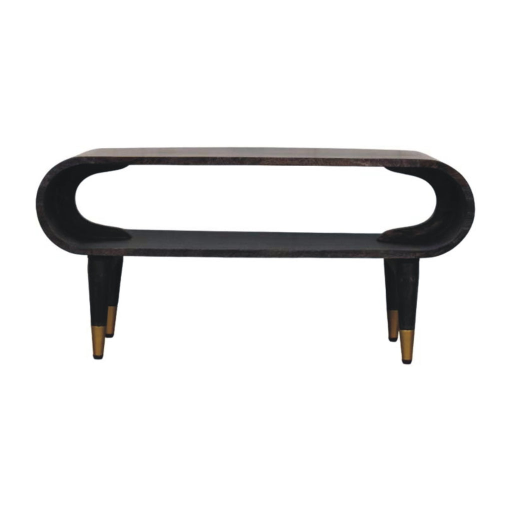 Solid Wood Velvet Mocha Curved Edge Console with Brass Accents