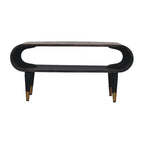 Solid Wood Velvet Mocha Curved Edge Console with Brass Accents