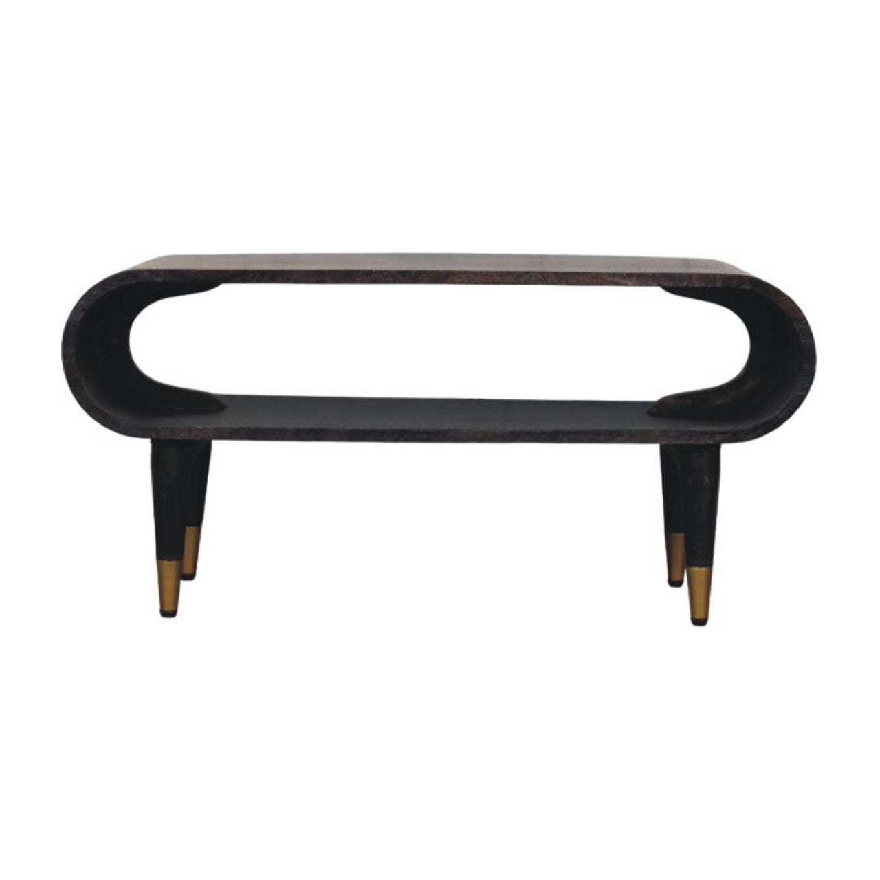 Solid Wood Velvet Mocha Curved Edge Console with Brass Accents