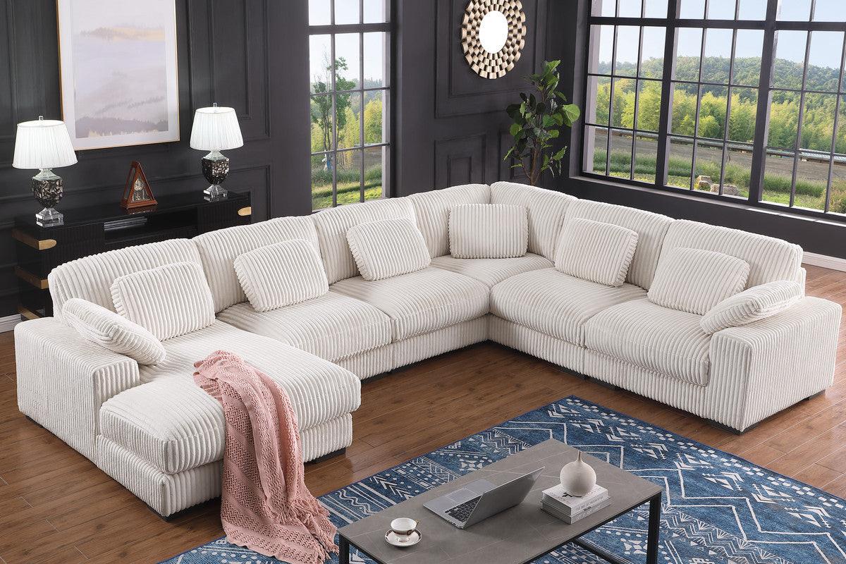 Elodie Beige Corduroy Modular Sectional Sofa with Chaise.