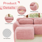 Product features of pink plush modular sofa include sleepable armrest, long back cushion, and non-slip bottom for ergonomic support.