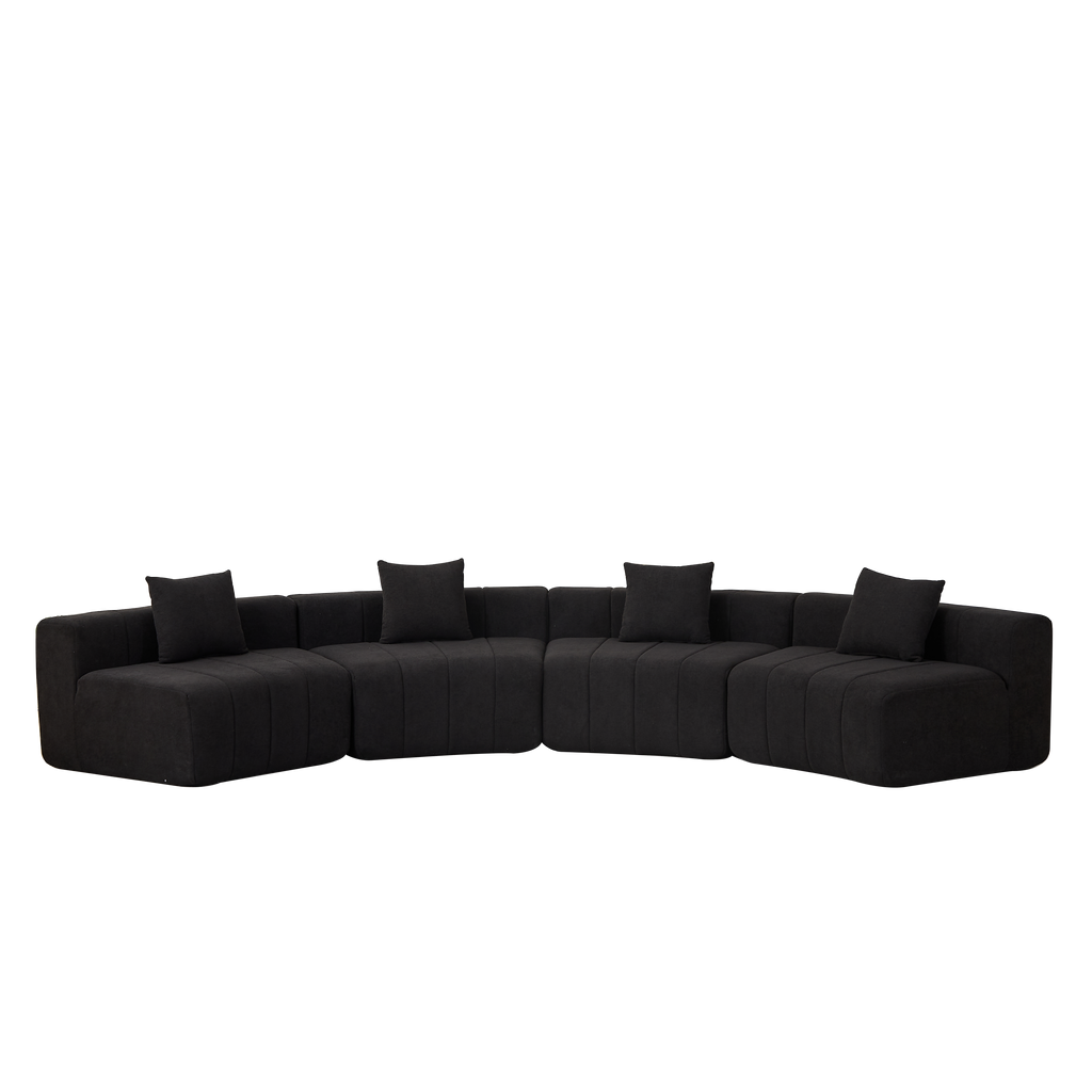 Chenille Curved Sectional Sofa with 4 Pillows for Relaxation.