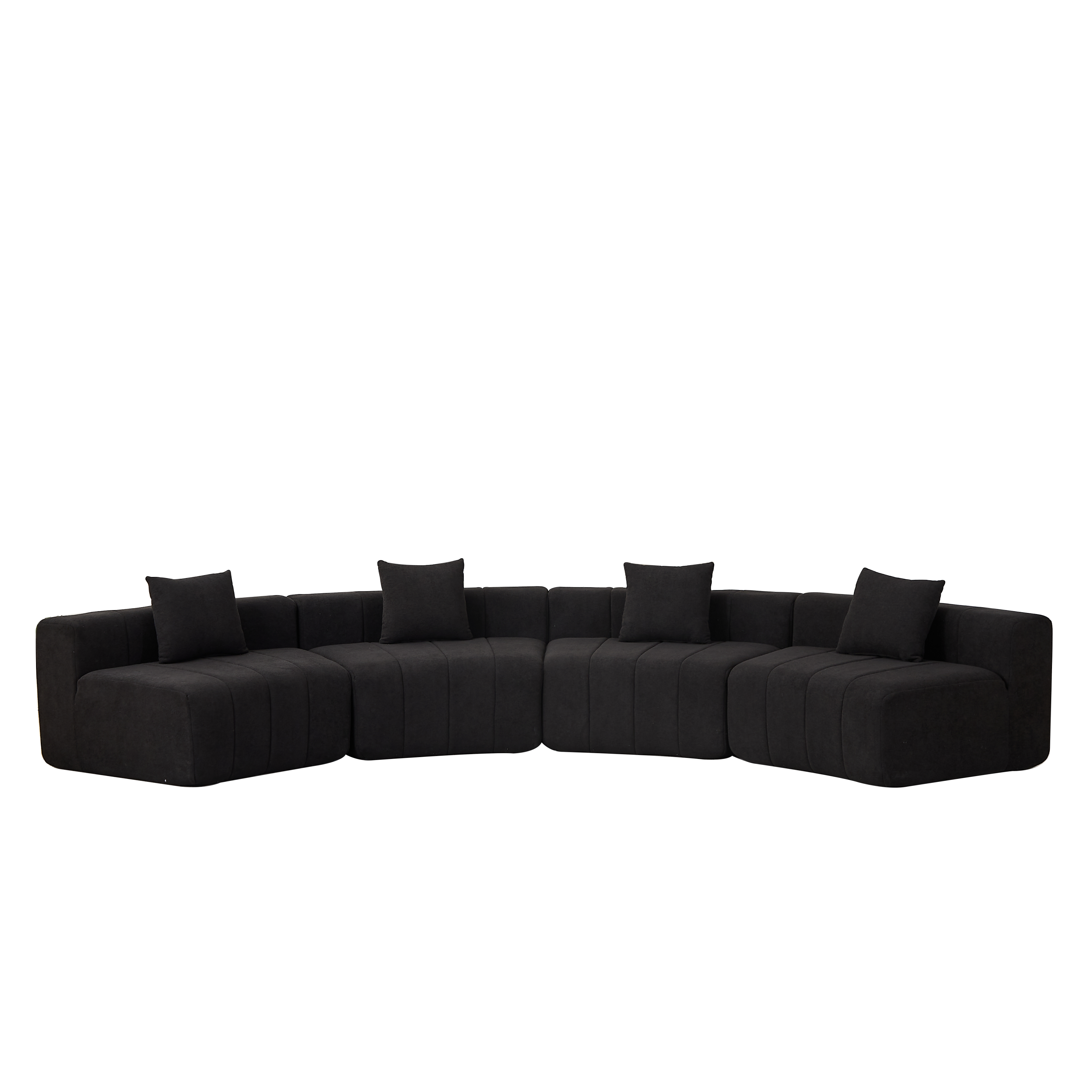 Chenille Curved Sectional Sofa with 4 Pillows for Relaxation.