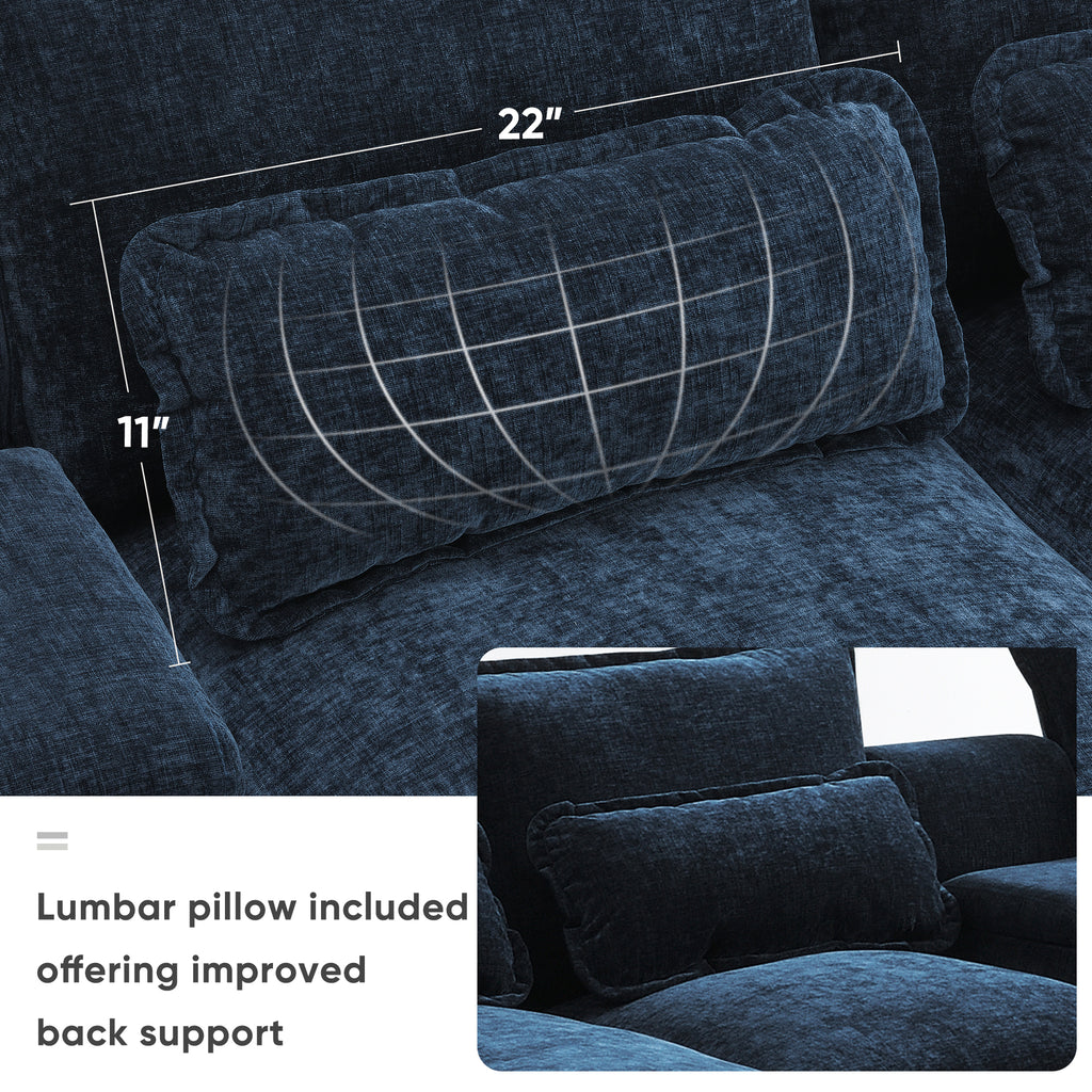 Lumbar pillow included with U-shaped sectional sofa with USB charger, offering extra back support for enhanced relaxation.