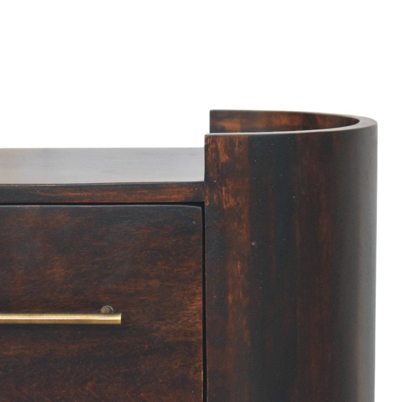 Artisan Solid Wood Velvet Mocha Bedside Table.