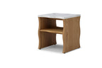 17.72' Whisper of Waves Modern End Table w/ Storage Shelf, Faux Marble Table w/ Solid Wood Veneered Table Base, Bedroom Nightstand, Accent Side Table for Living Room Apartment, Natural Wood Color.