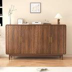Walnut 55-Inch Curved 4-Door Sideboard with Adjustable Shelving