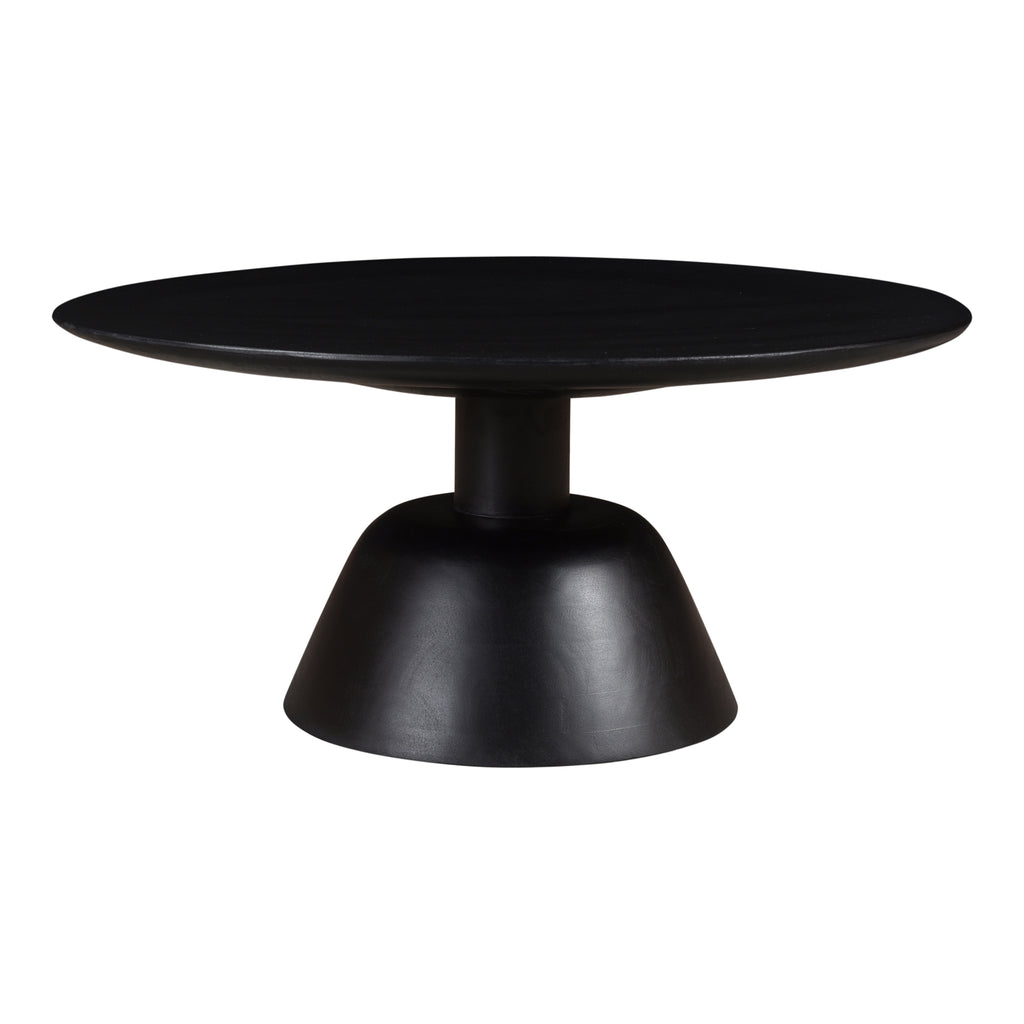 Nels Solid Mango Wood Round Coffee Table in Matte Black, 30-Inch