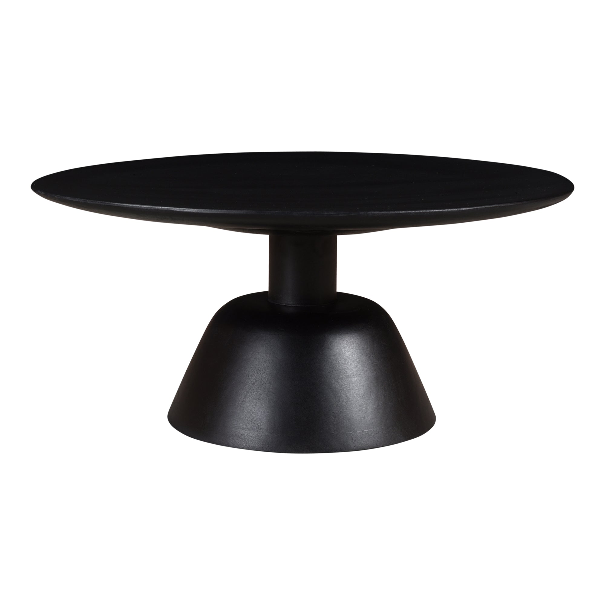 Nels Solid Mango Wood Round Coffee Table in Matte Black, 30-Inch