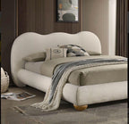King Size Boucle Upholstered Bed with Wood Feet.