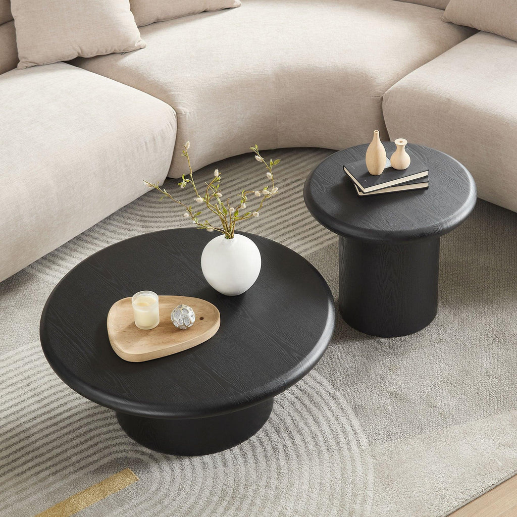 2-Piece Modern Round Coffee Table Set - Easy Assembly.