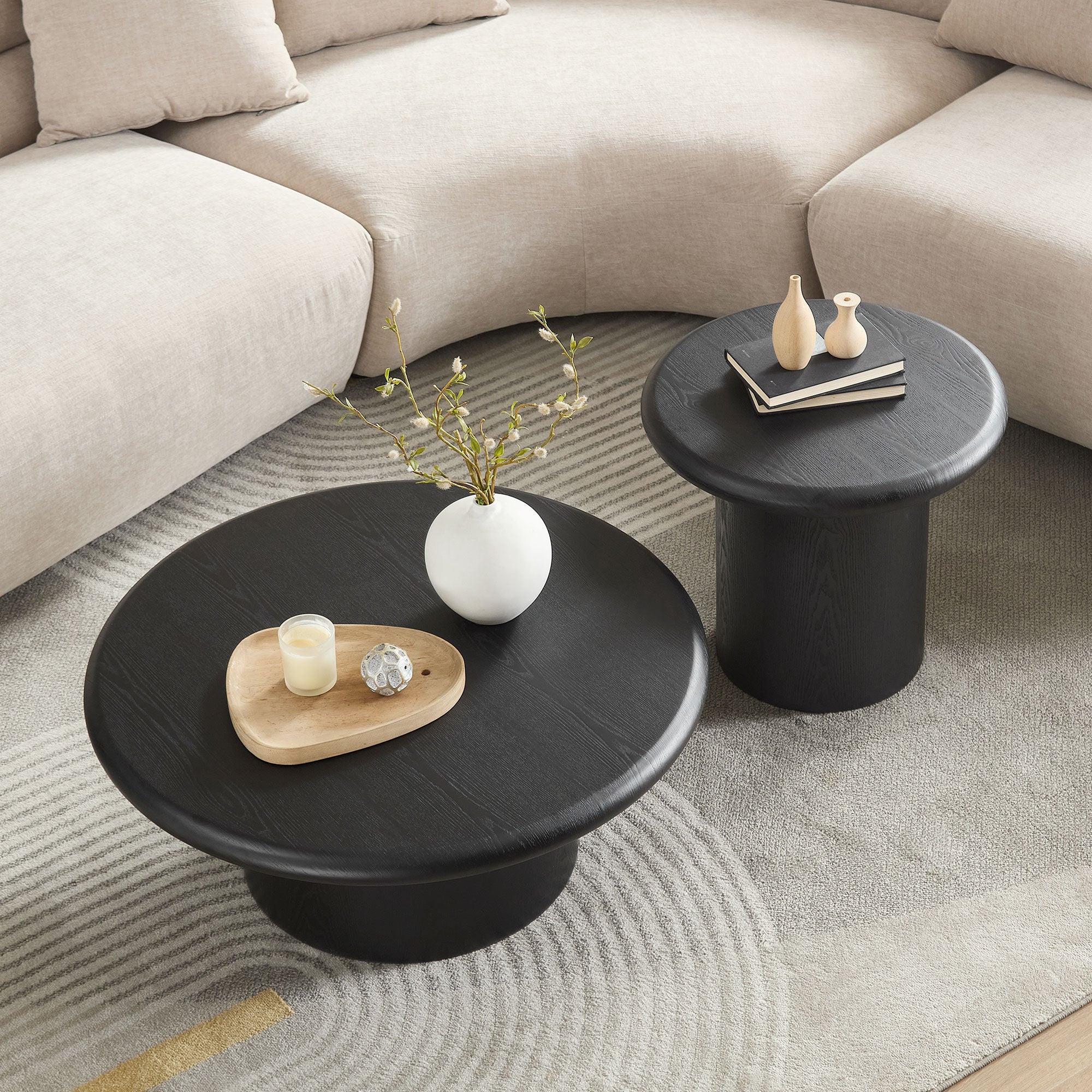 2-Piece Modern Round Coffee Table Set - Easy Assembly.