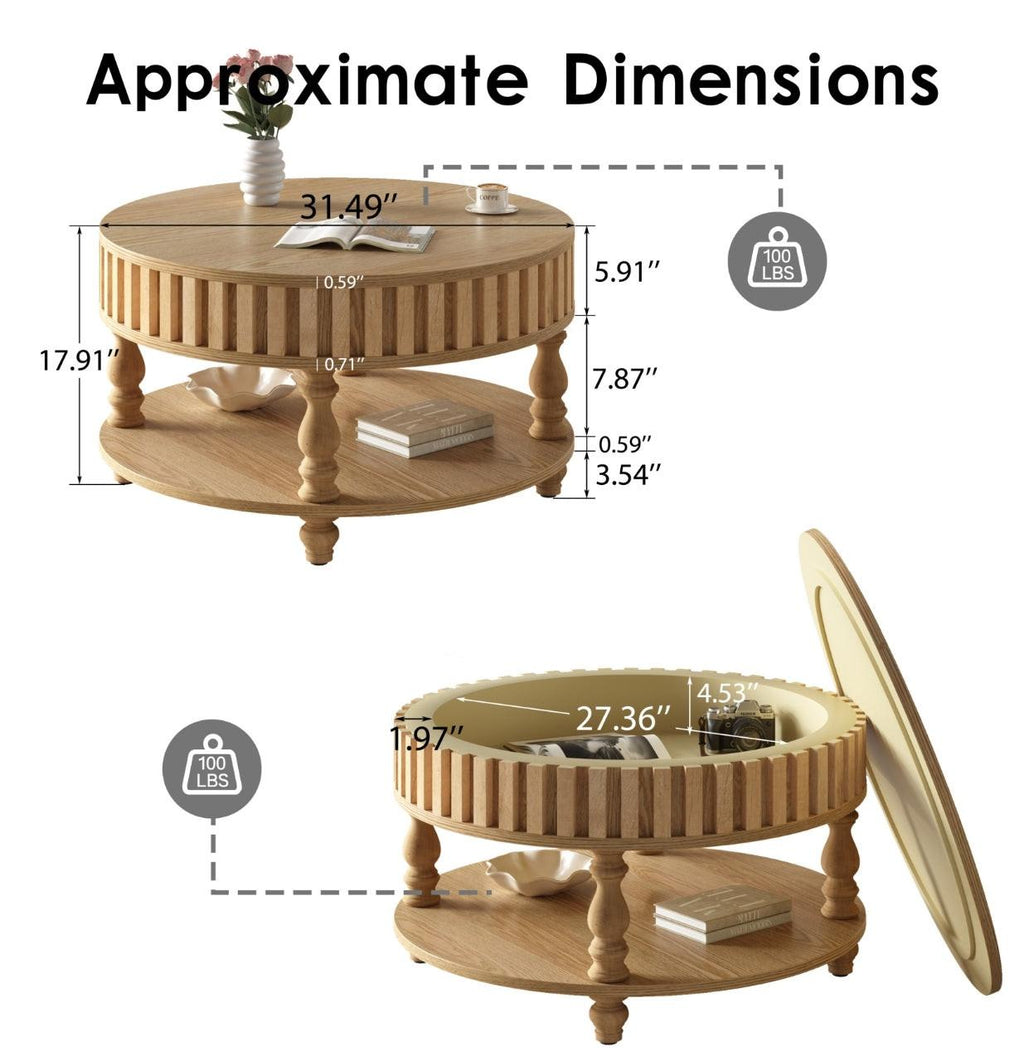 Mid-Century Modern Fluted Coffee Table with Storage.