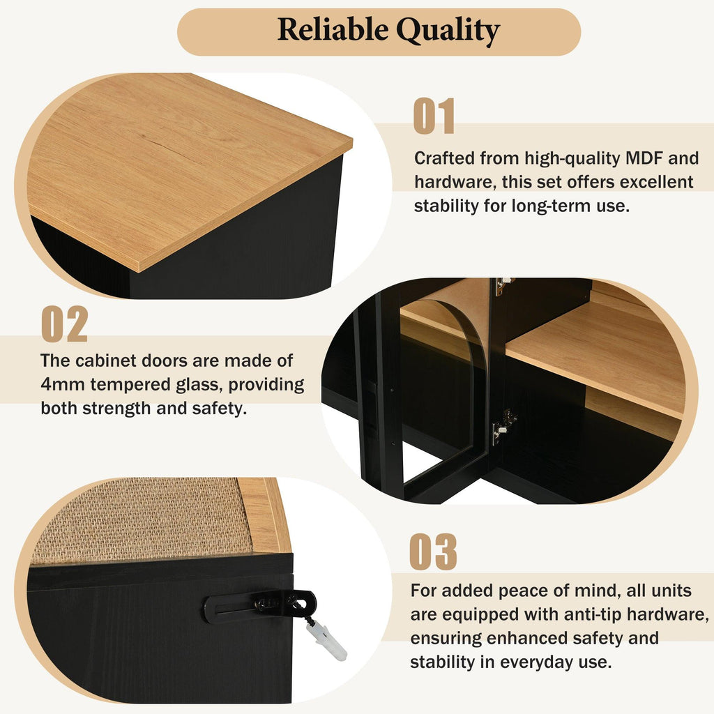 3-Piece Retro TV Stand Set with Bookshelf for Up to 70 TVs.