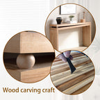 Wood carving craft detail of Slim Natural Wood Console Table, emphasizing artisanal bead design and rustic texture.