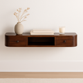 Solid Wood Lunar 2-Drawer Floating Console, 1 Open-slot, Dark Brown