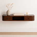 Solid Wood Lunar 2-Drawer Floating Console, 1 Open-slot, Dark Brown