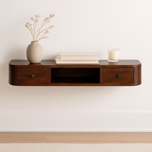 Solid Wood Lunar 2-Drawer Floating Console, 1 Open-slot, Dark Brown