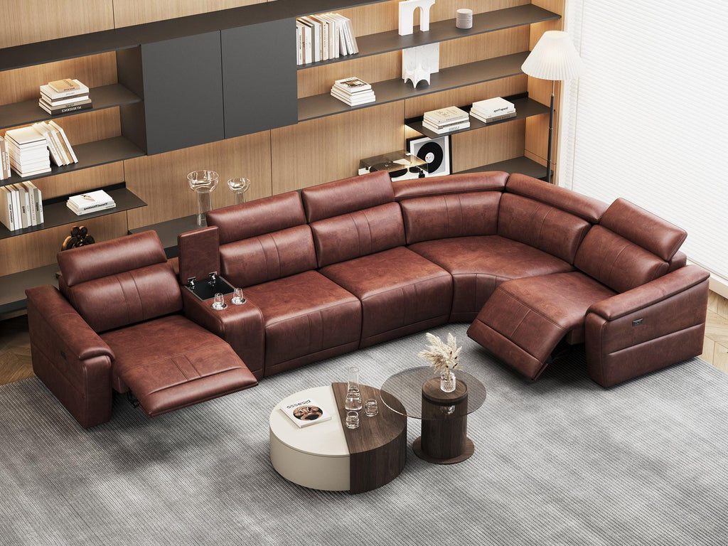 6-Piece Modular Leather Sectional Sofa for Living Room.