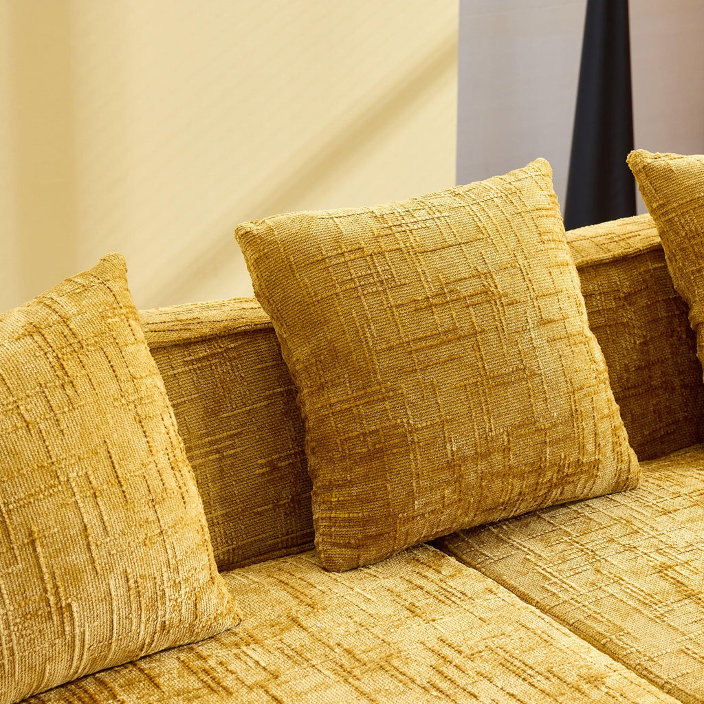 Yellow Chenille L-Shaped Sofa with Comfort and Style.