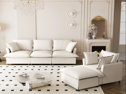 [New+Video] 3 Piece Living Room Sofa Set,Modular L Shaped Chenille Sectional Couch,Upholstered 3 Seater Sofa & Armchair & Movable Ottoman,5 Seat Indoor Furniture for Office,Bedroom,Apartment,2 Colors